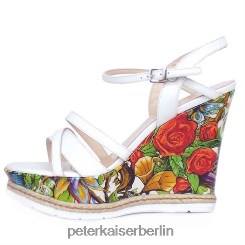 8V264D67 Peter Kaiser Jenny High-Plateausandalen mit Keilabsatz weißes Leder und einzigartiger Lackdruck Frauen Schuhwerk